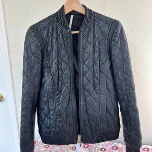Truth and Pride Quilted Black Leather Bomber Jacket XS